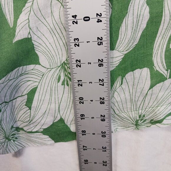 TAHARI,  1X, Linen, Green/White Floral Print Tunic Top, V Neck, Full Cut Beachy - Picture 10 of 14